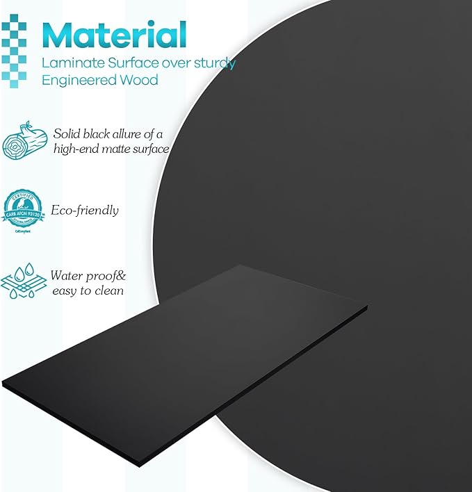 Kaboon 36x20 inch Black Table Top Universal, Solid One-Piece Desktop, - Image 4