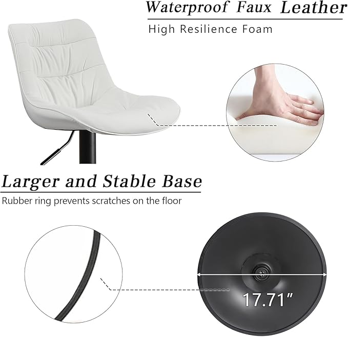 Kidol & Shellder Bar Stools Set of 2 Adjustable Swivel White, PU Leather - Image 7