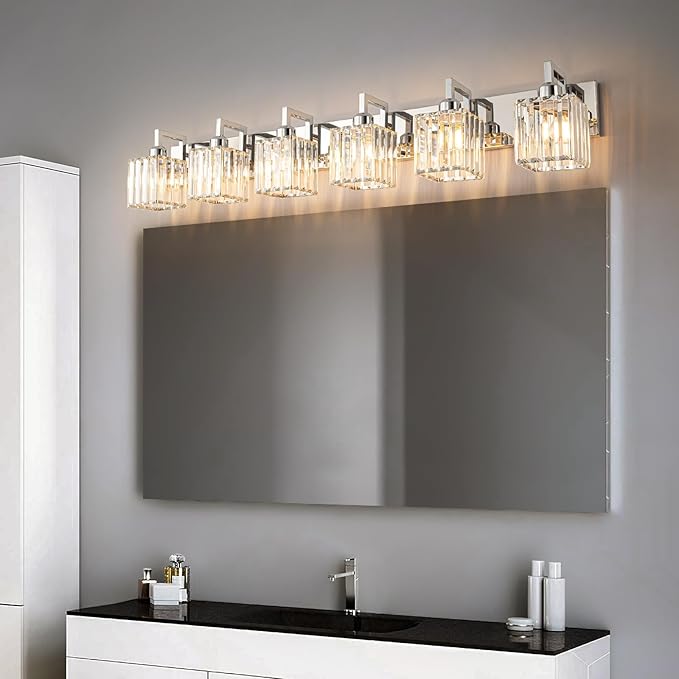 Modern Bathroom Vanity Light 6-Lights Chrome Crystal Wall Lamp Bathroom Modern - Image 2