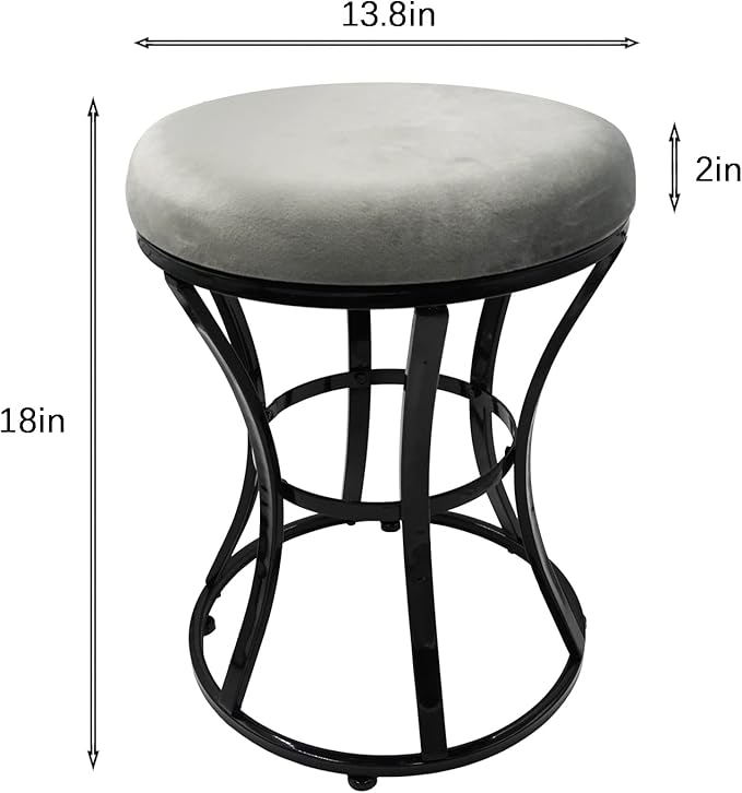 Vanity Stool, Round Ottoman Foot Stool, Velvet Footrest Vanity Chair - Image 2