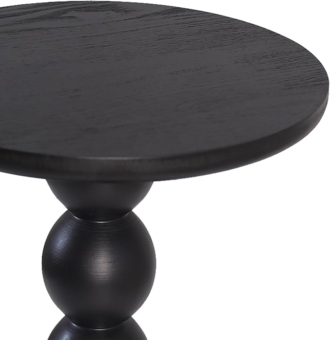 Round Wooden Side Table with Stacked Ball Pedestal Base, Accent Nightstand - Image 5