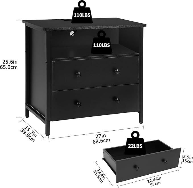 27 Inch Wide Night Stand, Large Wood Night Stand Set 2 - Image 3