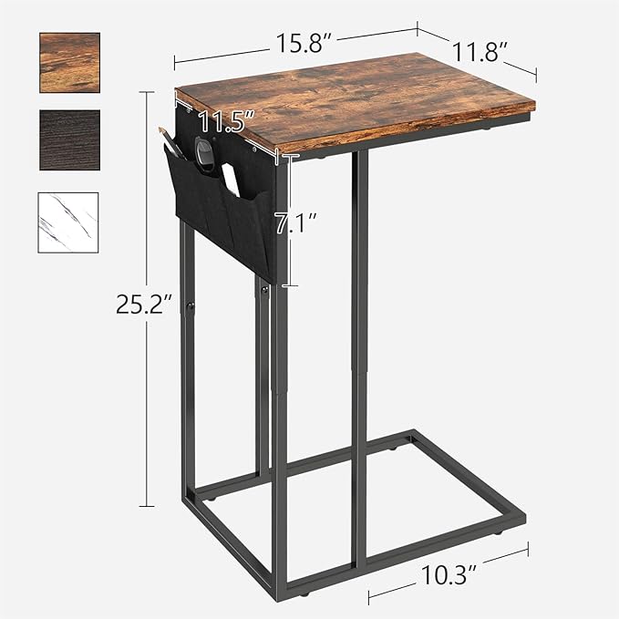 C Shaped End Table Set of 2 for Living Room, Couch Side Tables That Slide Under - Image 3
