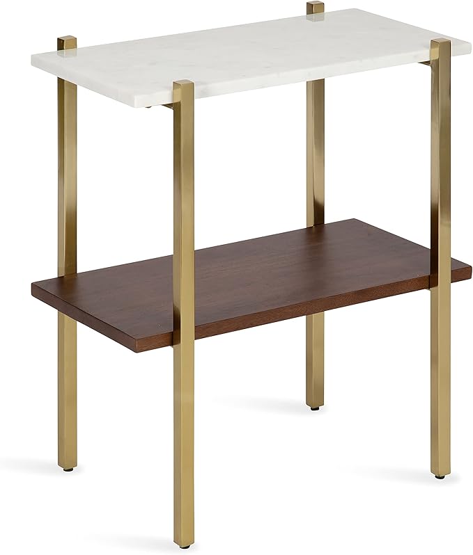 Kate and Laurel Abcott Midcentury Side Table, Walnut Brown and Gold, Decorative by KateandLaurel