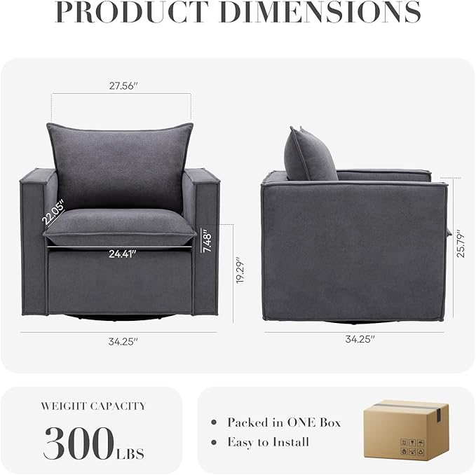 COLAMY Swivel Accent Chair, 34 Inches Wide Upholstered Arm Chair - Image 2