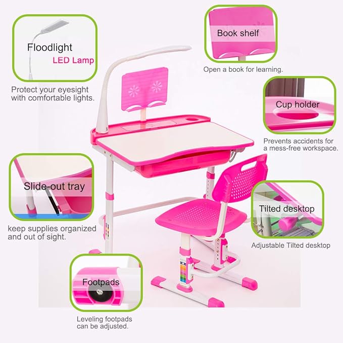 Kids Desk and Chair Set, Height Adjustable Children School Study Desk - Image 5