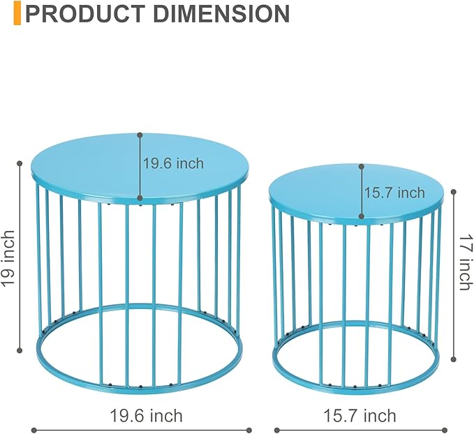LEWIS&WAYNE Outdoor Side Table Set of 2, Metal Circle Accent End Tables - Image 3