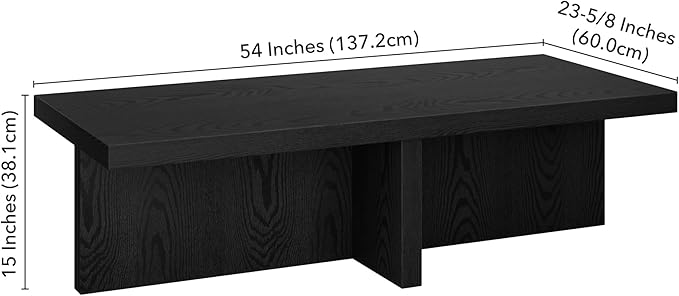 Henn&Hart 54" Wide Rectangular Coffee Table in Natural Black, - Image 2