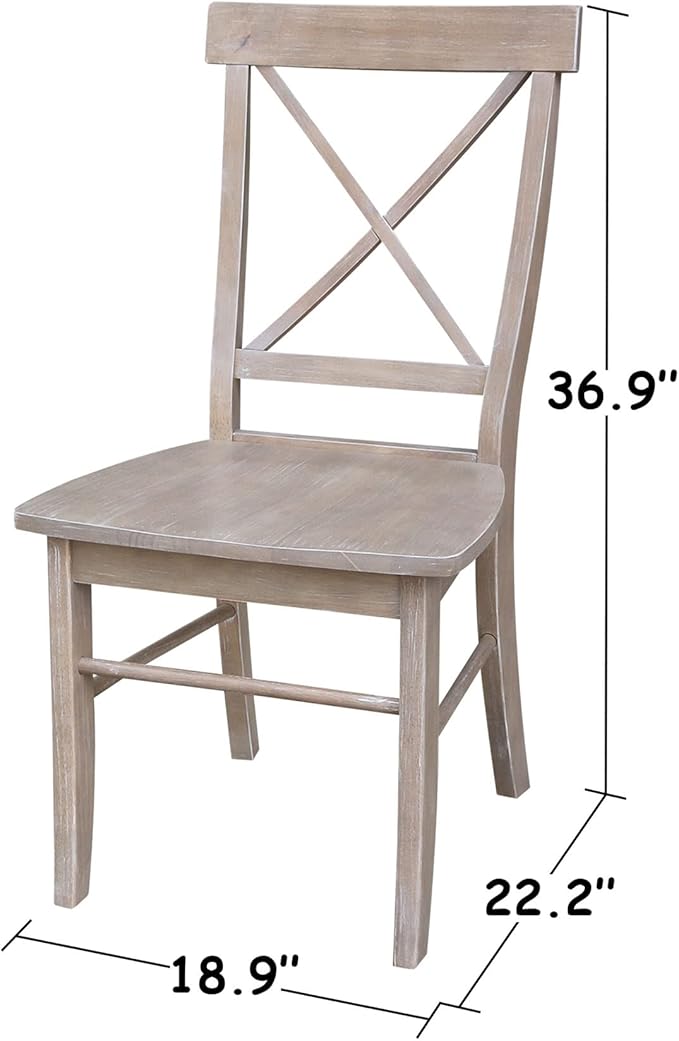 X-Back Dining Chairs Set of 2 Washed Gray Taupe Solid Wood Parawood Construction - Image 3