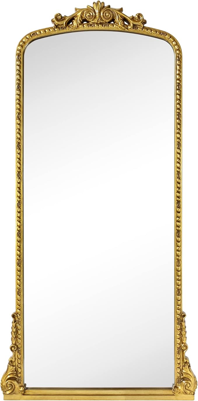 Traditional Ornate Floor Mirror Gold Arched Framed Full Length Wall Mirror - Image 2