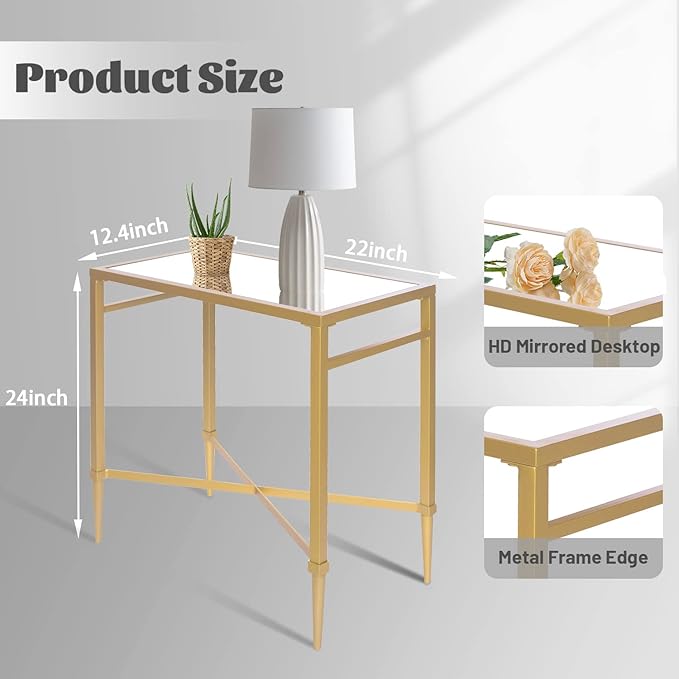 Gold End Table, Rectangle Side Table - Image 3