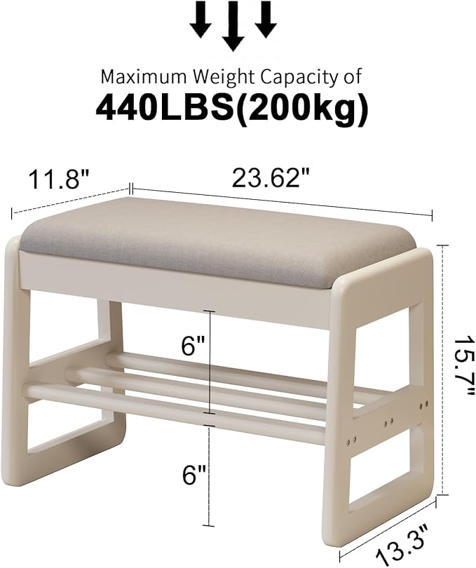 Small Shoe Bench with Cushion, 2 Tiers Shoe Rack Bench with Flip-Top Storage - Image 3