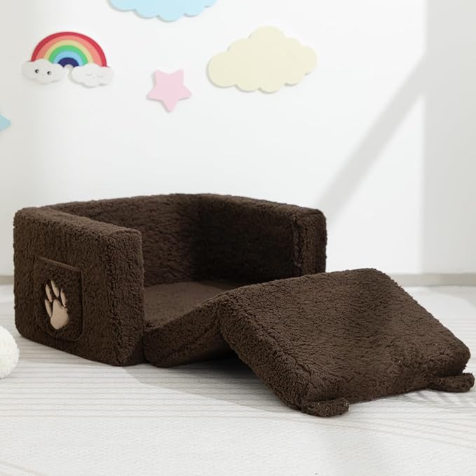 ALIMORDEN Fold Out Toddler Couch, Comfy 2-in-1 Cuddly Sherpa Bear Chair - Image 9