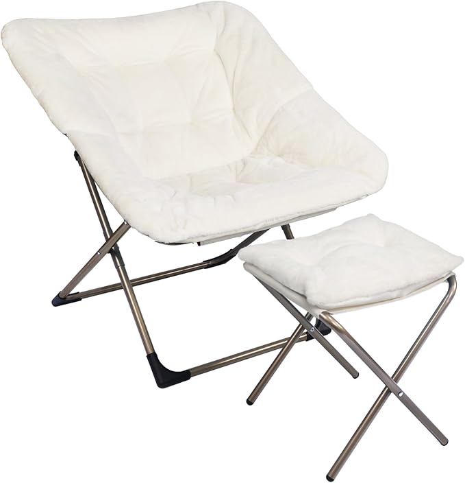 Kokel Plush Folding Chair and Ottoman Padded Metal Frame Living Room Chair by Unknown