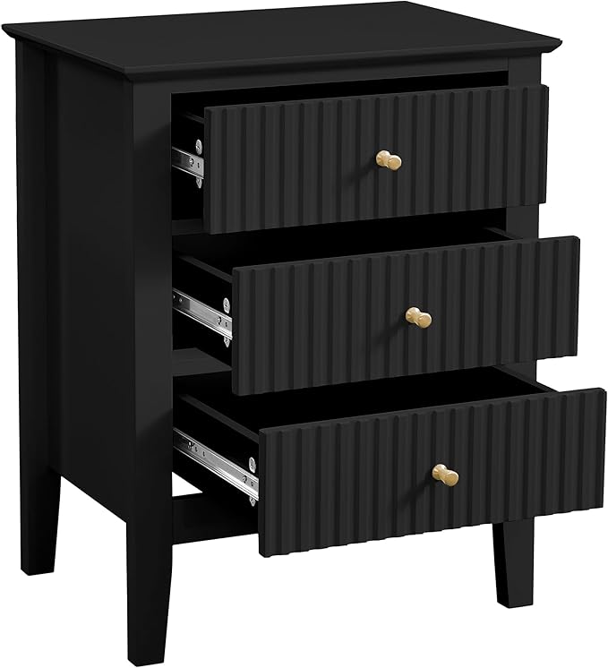 OCANDO Fluted Black Nightstand 19", 3 Drawers Night Stand, Bed Side End Table - Image 7