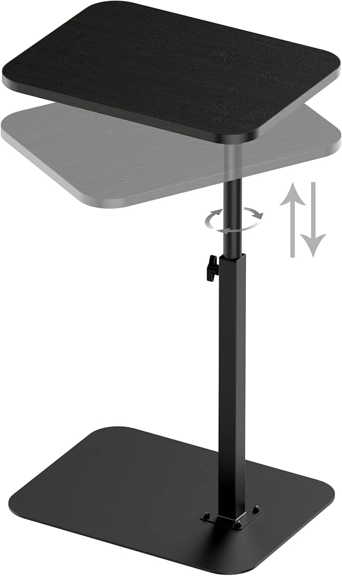 Side Table Sofa Tray for Couch Heavy Metal Base Swivel/Adjustable Height by HzTinT