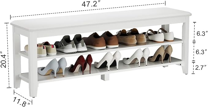 Wood Shoe Rack Bench for Entryway, 2 Tier Shoe Rack for Front Door Entrance - Image 2