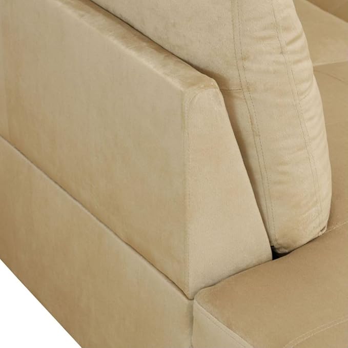 Beige L-Shaped 3-Piece Flannel Sofa - Image 6