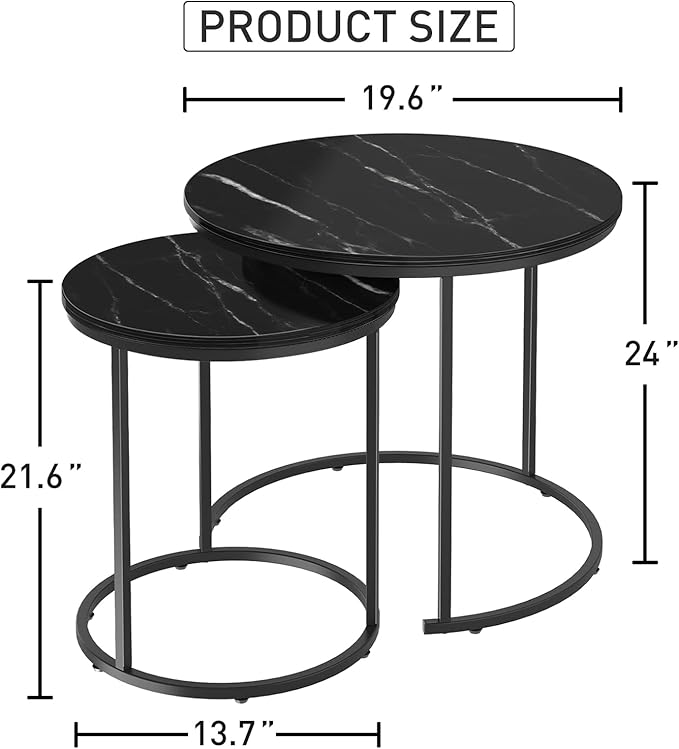 Black Marble Nesting Coffee Table - Image 3