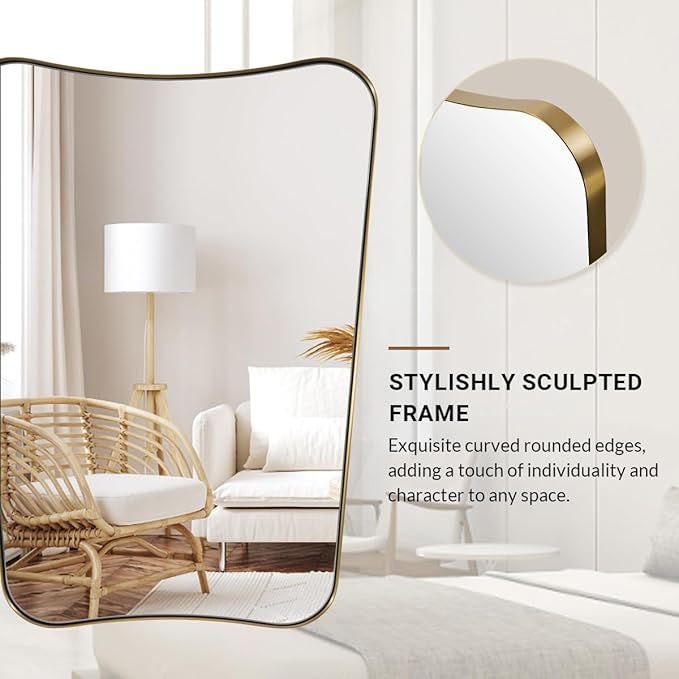 ANDY STAR 30x48 Inch Brushed Gold Mirror, Large Asymmetrical Wall Mirror - Image 7
