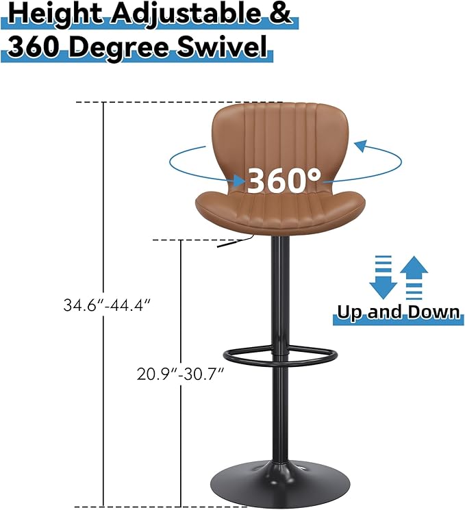 Shintenchi Bar Stools Set of 6 Modern Swivel Bar Chairs, Counter Height Faux - Image 2