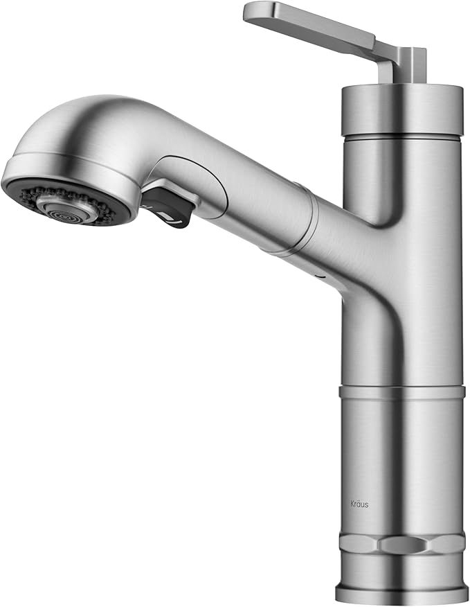 KRAUS Allyn Pull-Out Single Handle Kitchen Faucet in Spot-Free Stainless Steel by KRAUS