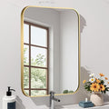 Brushed Gold Mirror, Metal Frame Rectangle Corner Vanity Mirror, Wall Mounted by JENBELY