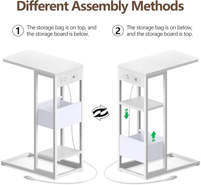C Shaped End Table with Charging Station, Small Side Table - Image 5