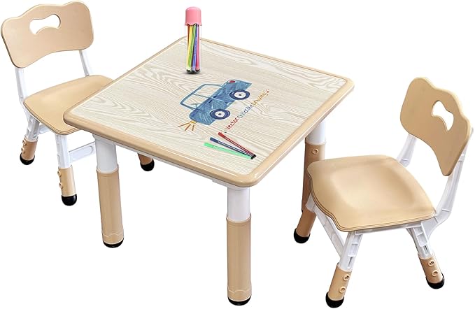 Kids Table & Chair Set with Adjustable Toddler-Safe Non-Slip Legs, Activity & by JIAOQIU