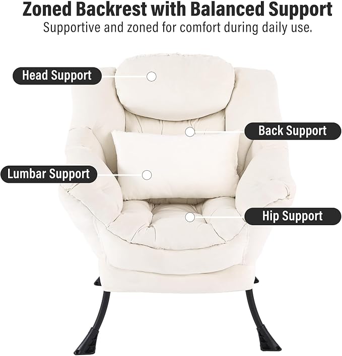 Lazy Chair with Ottoman, Modern Accent Chair with Lumbar Pillow, Comfy Chairs - Image 3