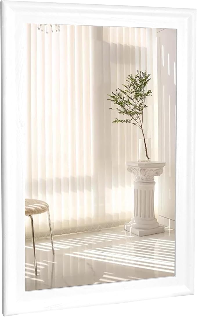 CULER White Wood Wall Mirror for Bathroom, Rectangle 20 x 30 inch Hanging by Culer