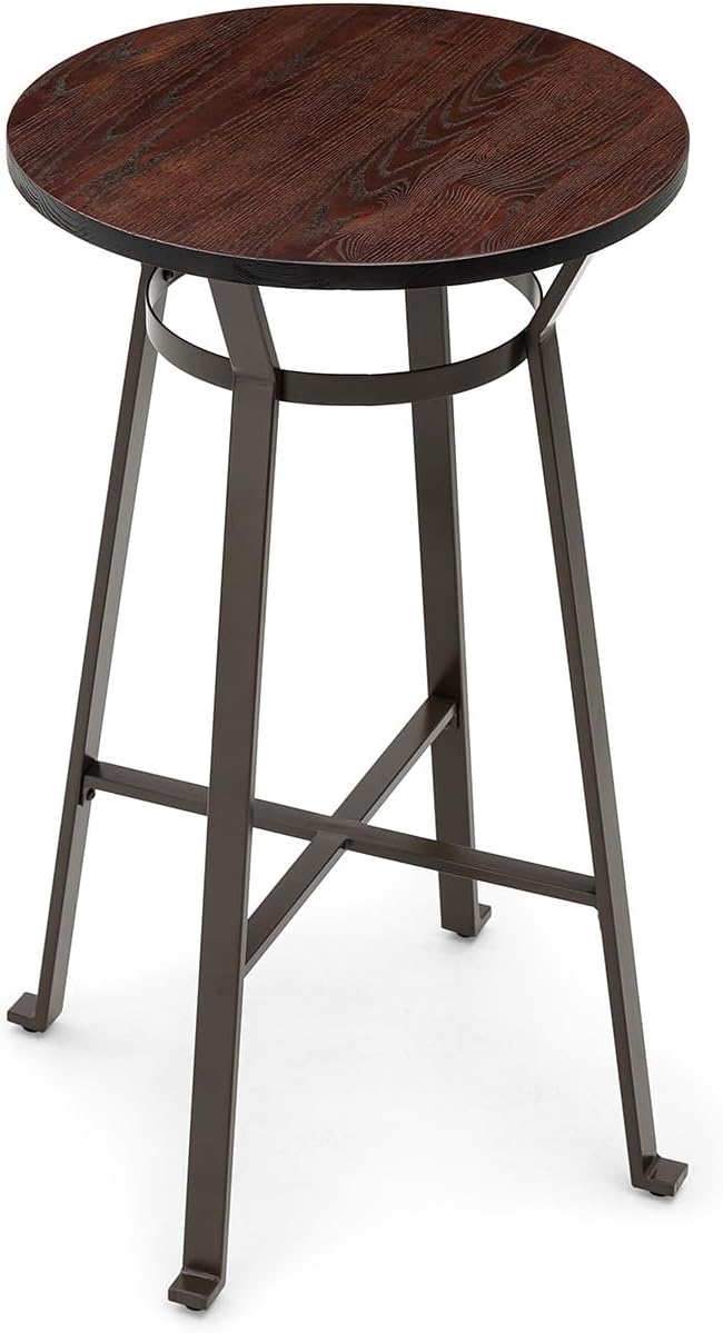 Glitzhome 41.25" H Rustic Steel Bar Table Round Solid Elm Wood Top Dining Room - Image 8