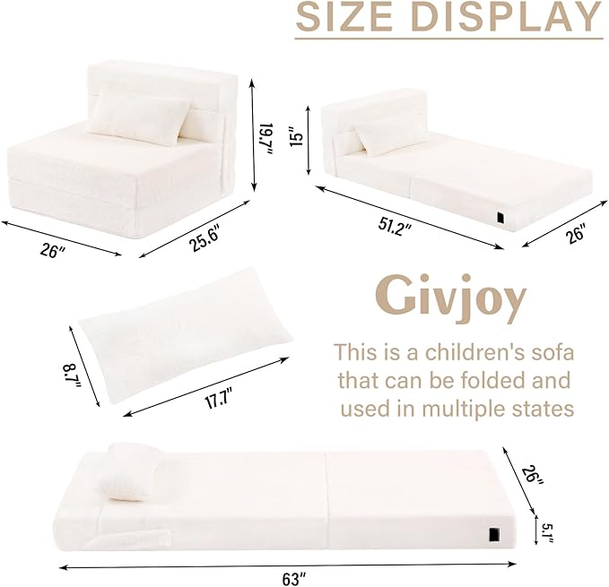 Folding Sofa Bed Beige Floor Mattress - Image 3