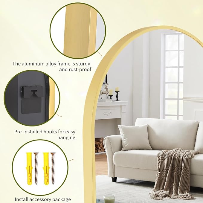 BEAUTYPEAK 31"x32" Arch Bathroom Mirror, Wall Mounted Vanity Metal Frame Mirror - Image 4