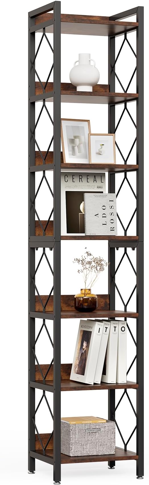 LITTLE TREE Corner Book Shelf, 78.7" Tall Narrow Bookcase, 7-Tier Skinny Wooden by LITTLETREE
