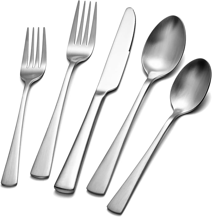 KINGSTONE Forged Silverware Set, 20 Piece Flatware Set by KINGSTONE