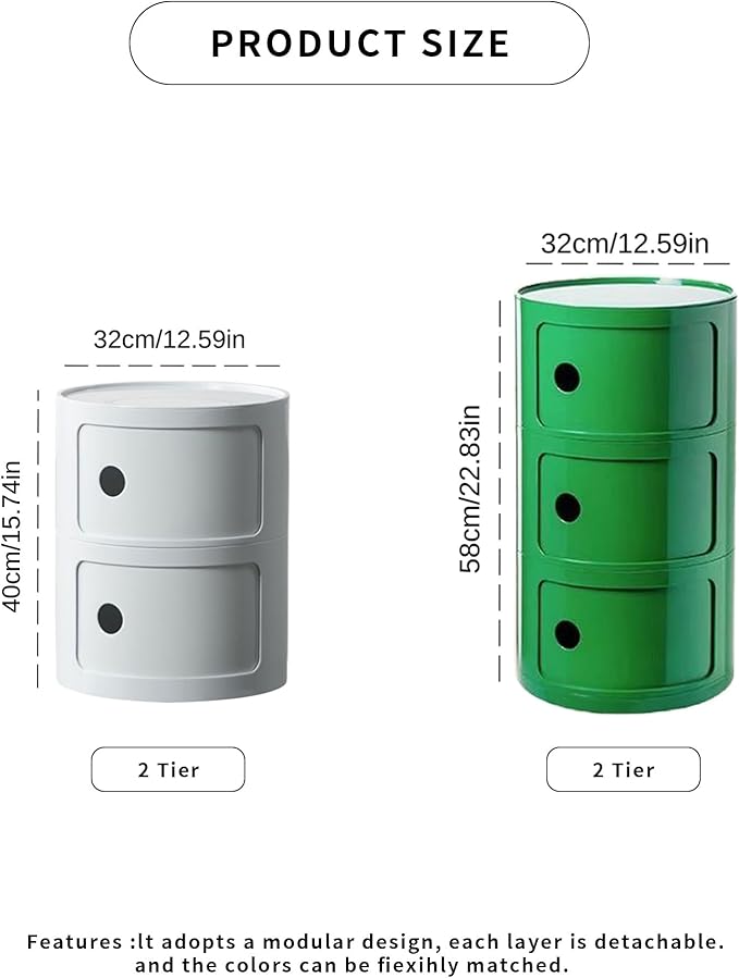Round Nightstand with 3 Drawers, Modern Style Side Table - Image 3