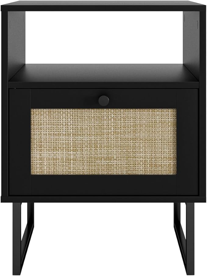 Rattan Nightstand, Boho Night Stand Farmhouse Wood Bedside Table - Image 8