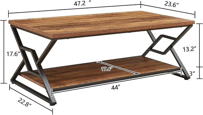 HOMISSUE Coffee Table, Rustic Rectangle Coffee Table - Image 2
