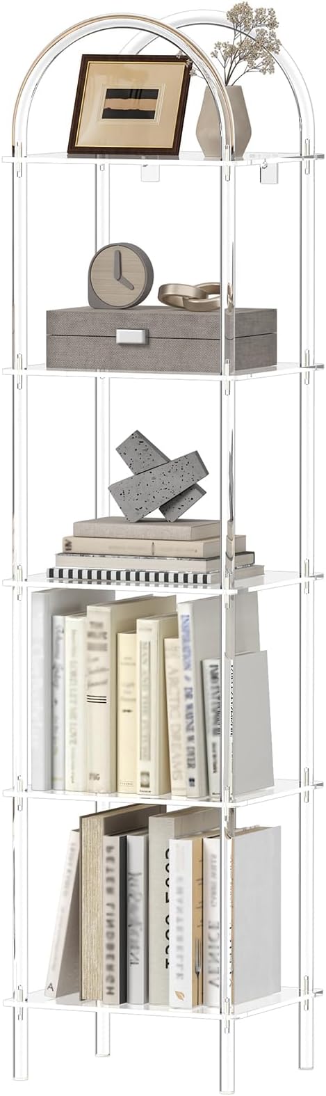 5-Tier Acrylic Arched Bookcase, 13.8''W x 11.8''D x 57.1''H, Open Display Book by CRTERICX