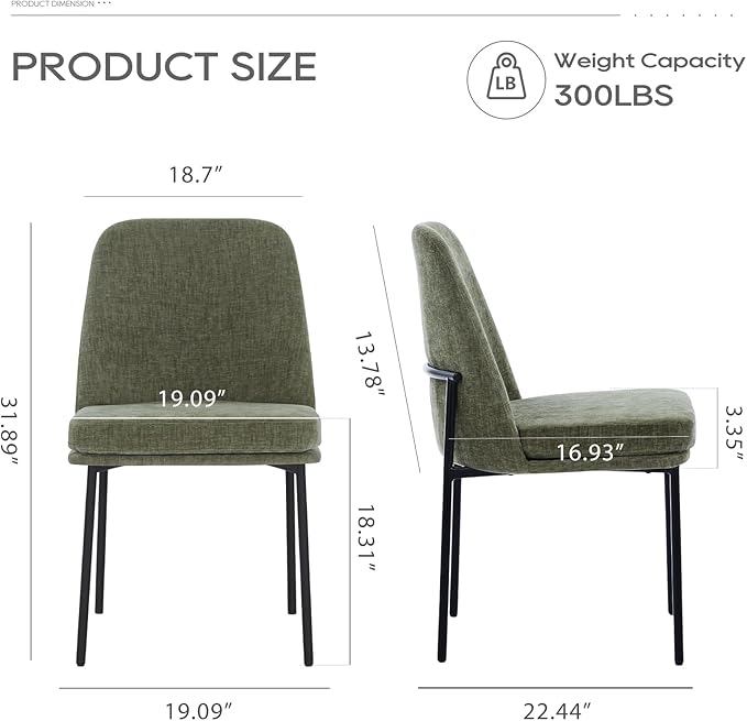COLAMY Modern Dining Chairs Set of 2, Fabric Upholstered Dining Room Chairs - Image 5