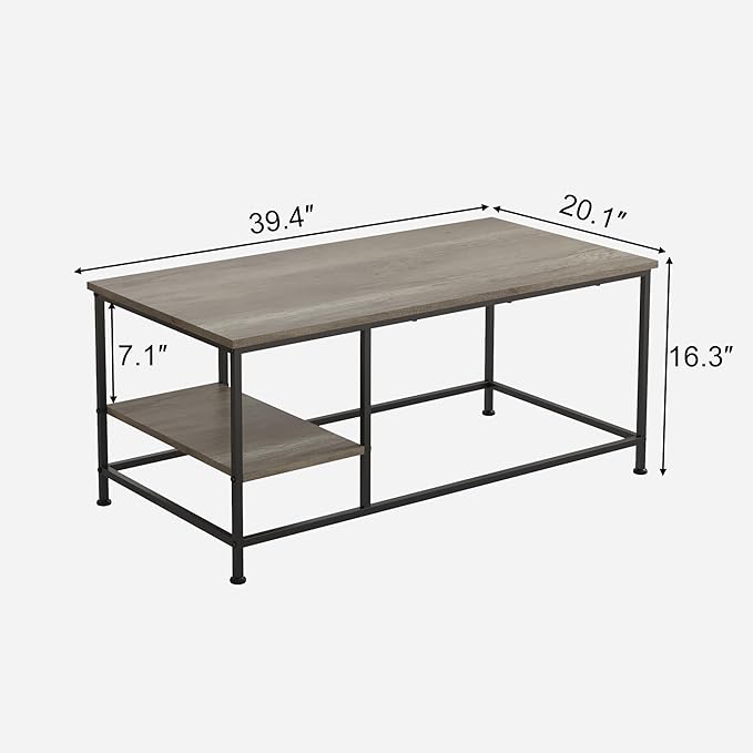 SENIG Grey Oak Rectangle Wood and Metal Coffee Table - Image 3