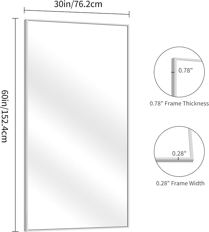 YIROMAN Bathroom Mirror 60"x30", Large Brushed Silver Bathroom Mirror - Image 6