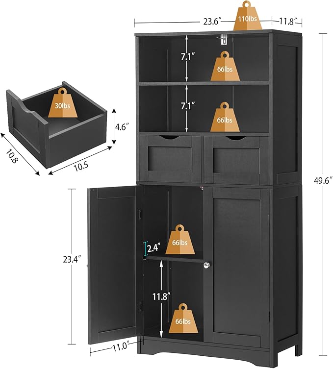 Iwell Tall Storage Cabinet, Bathroom Cabinet - Image 3
