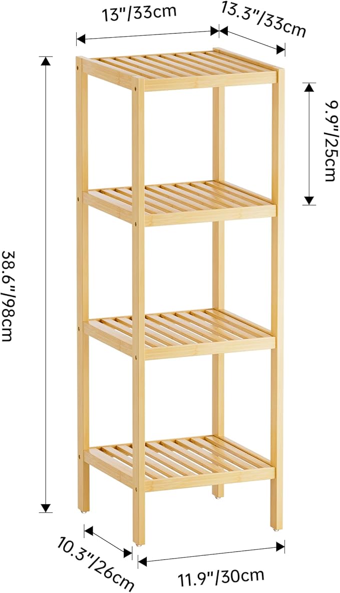 SMIBUY Bathroom Storage Shelf, 4-Tier Bamboo Rack Organizer - Image 3