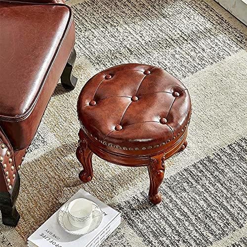 Solid Wood Foot Stool Round Ottoman Mid-Century Footrest Sofa Stool - Image 4