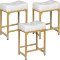 White & Gold Counter Height Bar Stools Set of 3, Modern Counter Stool Set of 3 by FLYZC