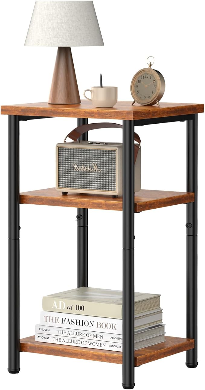DUMOS End Table Small Side Sofa Tables 3 Tier Tall Nightstand Storage Shelf by DumosLifestyle