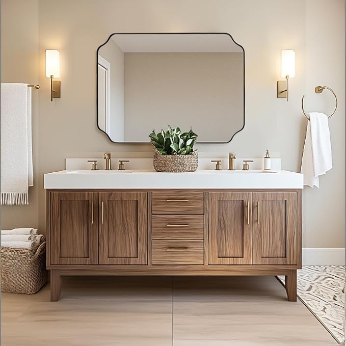ANDY STAR Rectangle Mirror 30x40 Inch, Brushed Bronze Scalloped Mirror - Image 3