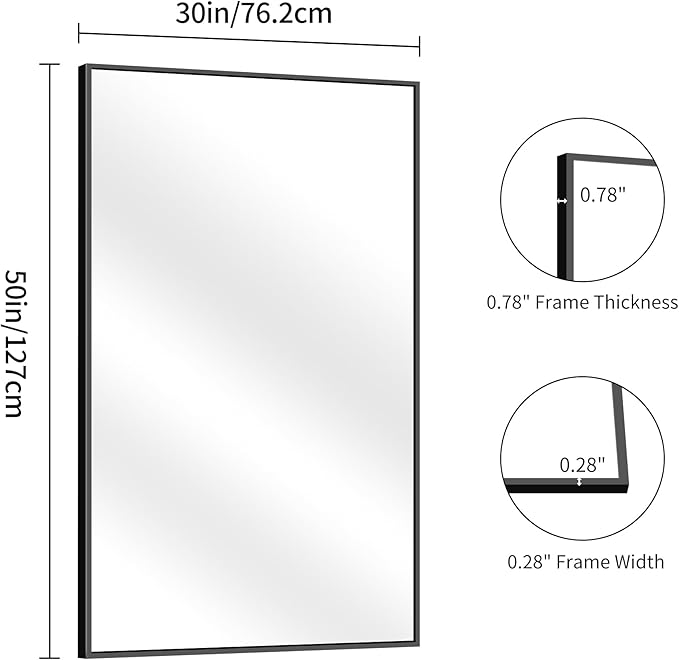 YIROMAN Bathroom Mirror 50"x30", Large Matte Black Bathroom Mirror - Image 7